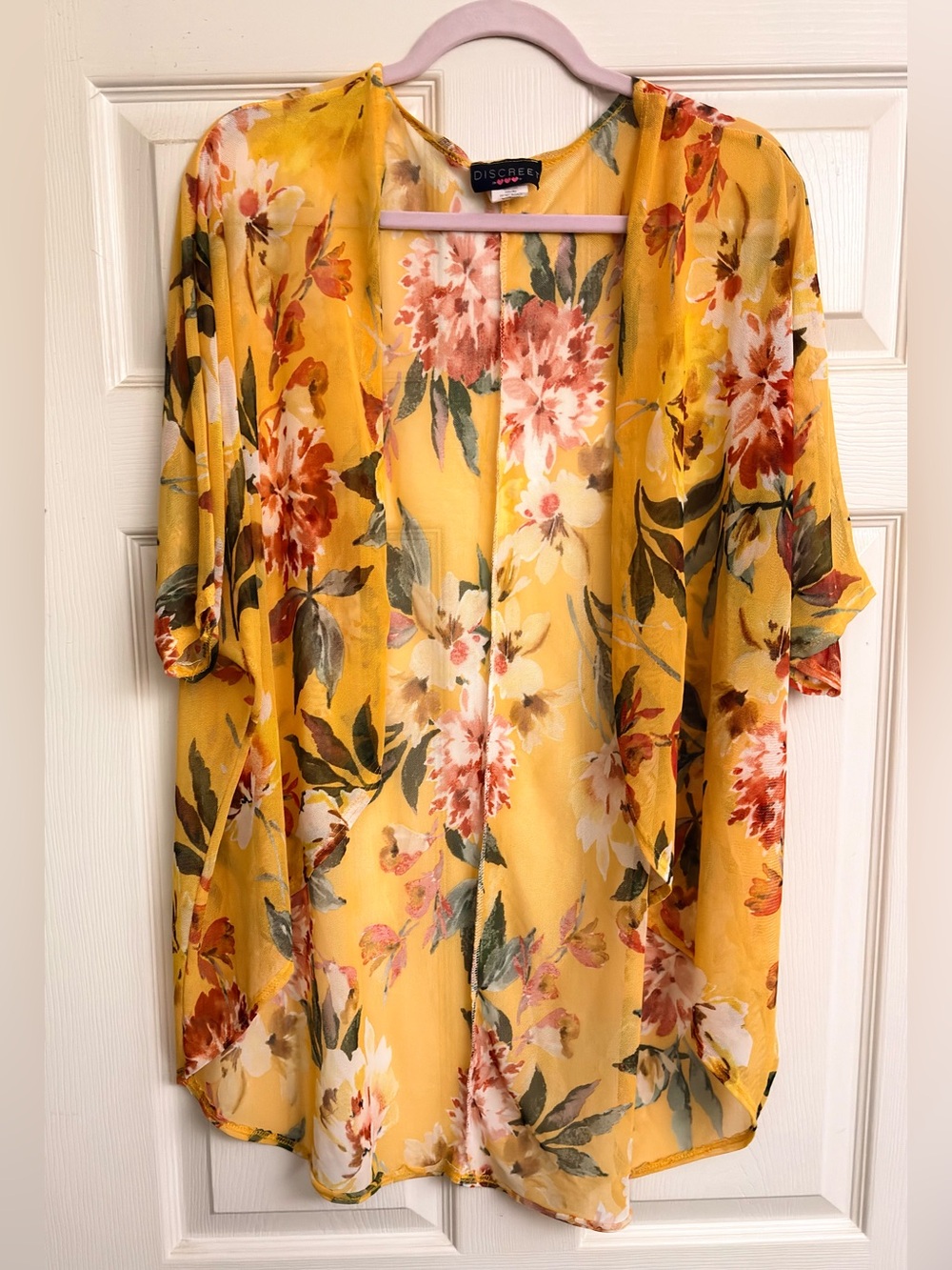 “Discreet” Floral Sheer Kimono - Mustard Yellow Floral